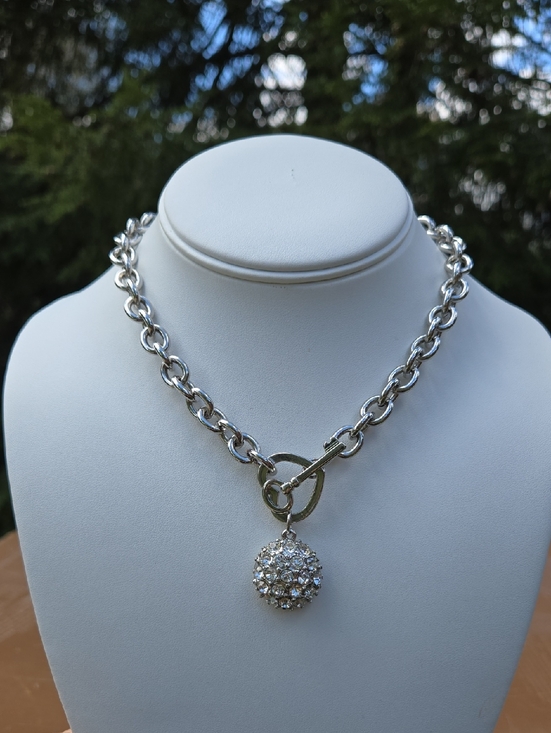 Guess Jewelry - Guess Silver-Tone Crystal Ball Heart Key Toggle Necklace - Women Jewelry